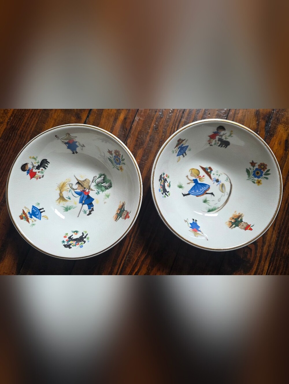 Vintage 1960s ARKLOW IRELAND IRONSTONE Children's NURSERY RHYME BOWLS